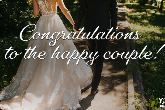 Bride And Groom As Words of Congratulations for a Wedding